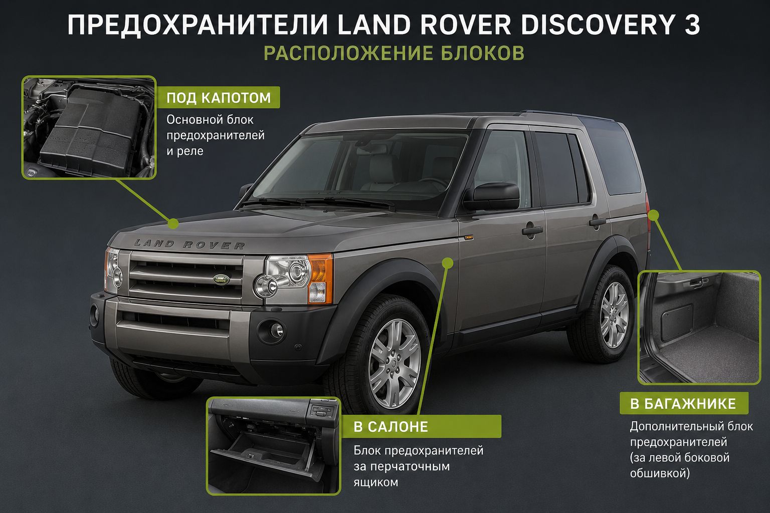 Предохранители Land Rover Discovery 3: расположение блоков и расшифровка