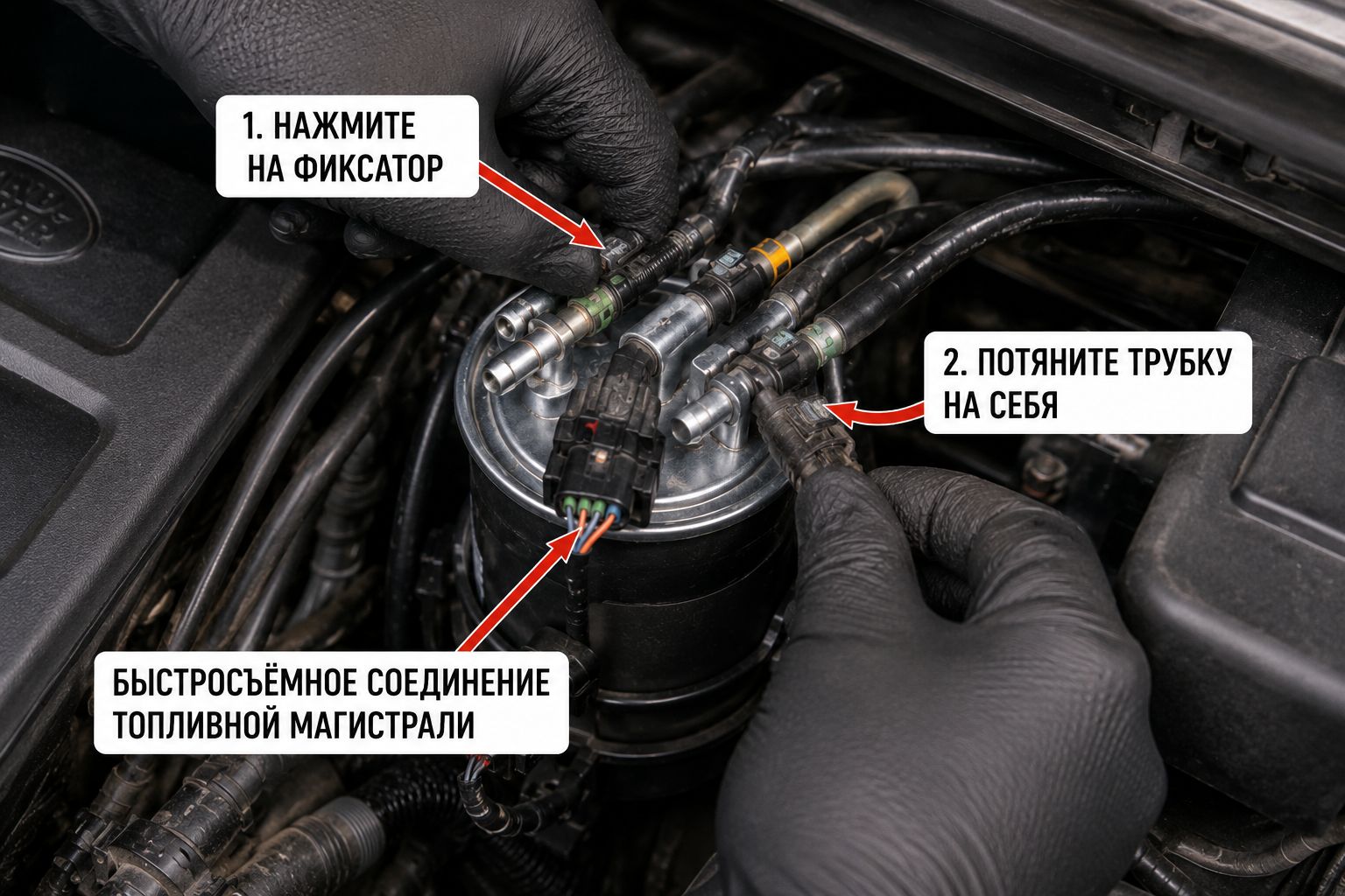 Замена топливного фильтра на дизельном Land Rover Freelander 2